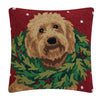 Goldendoodle Dog with Christmas Wreath Hook Wool Throw Pillow 18" Sq