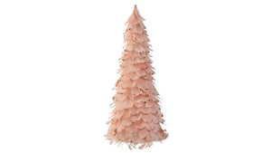 14.5" Pale Pink Feather Cone Tree with Gold Glitter Tips Christmas Figure