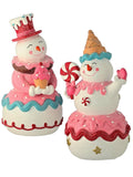 8.5" Red Pink Stacked Snowman Sweet Candy Ice Cream Christmas Village Figure Set of 2