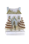 Cody Foster 7.5" White and Blue Petite Christmas Village House with Tree