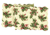 April Cornell Christmas Reversible Cream Holly Quilted Table Runner 14" x 51"