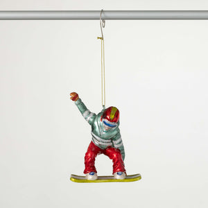 4.5" Snowboard Snowboarder Hand-Painted Glass Christmas Ornament