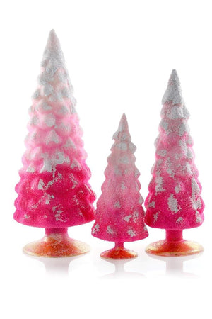 Cody Foster 7"-12" Tall Pink Gradient Snowy Frosted Glass Christmas Tree Set of 3