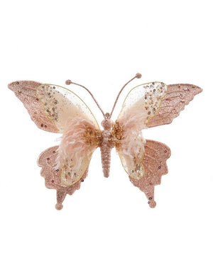 Kurt Adler 9.5" Blush Light Pink Lace Butterfly Christmas Clip-On Ornament