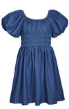 Bonnie Jean Girls Denim Short Sleeve Pheasant Dress with Smocked Bodice