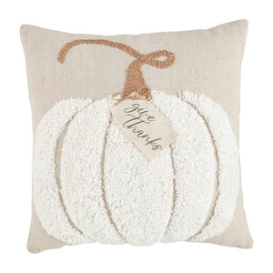 Mud Pie Home GIVE THANKS White Pumpkin Wool Tufted Hook 20" Sq Pillow