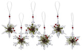 Mid West 2.25" Kissing Krystal Snowflakes with Greens Christmas Ornament Set of 6