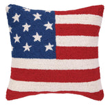 USA American Flag Red White Blue Stars Stripes 18" Sq Hooked Wool Pillow