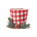 10.5" Snowy Winter Red and White Buffalo Plaid Top Hat Christmas Tree Topper