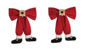 Velvet Bow Door Hanger Chair Wraps with Dangling Santa Leg Theme