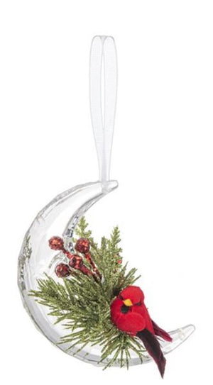 Mid West 4.5" Kissing Krystals Cardinal Sitting on Crescent Moon Christmas Ornament
