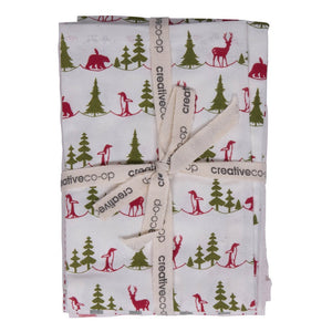 Christmas Tree Reindeer Print Red Green Kitchen Stripe Towel Set of 3