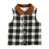 Black and White Buffalo Check Boys Quilted Vest with Corduroy Collar