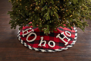 HO HO HO Red Black Buffalo Check Lumberjack Christmas Tree 54" Skirt