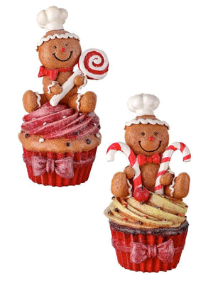 5.5" Iced Cupcake Baking Gingerbread Man and Candy Christmas Set of 2