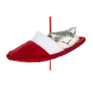 Mid West Gray Cat in Slipper 5.25" Wide Christmas Ornament