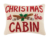 CHRISTMAS AT THE CABIN w/ Skis Winter Hooked Wool Decor Pillow 14" x 18"