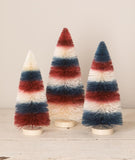 Bethany Lowe USA Americana Red, White, Blue Stripe Bottle Brush Trees Set of 3