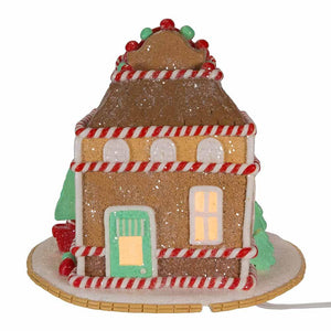 7.5" Tall Gingerbread Cookie Christmas Village House with Gnome