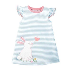 Mud Pie Kids Easter Bunny Butterfly Girls T-Shirt Blue White Striped Tee Dress