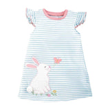 Mud Pie Kids Easter Bunny Butterfly Girls T-Shirt Blue White Striped Tee Dress