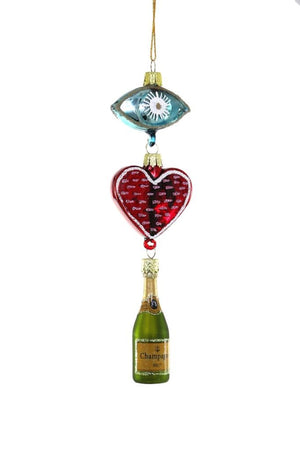 Cody Foster I HEART (Love) Champagne Icon Quirky Glass Christmas Ornament