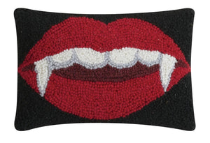 Vampire Teeth Mouth Kiss Halloween 8" x 12" Accent Hooked Wool Pillow