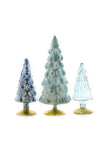 Cody Foster 4"-6.75" Tall Matte and Mirror Glass Christmas Village Tree Set of 3 Aqua Blue