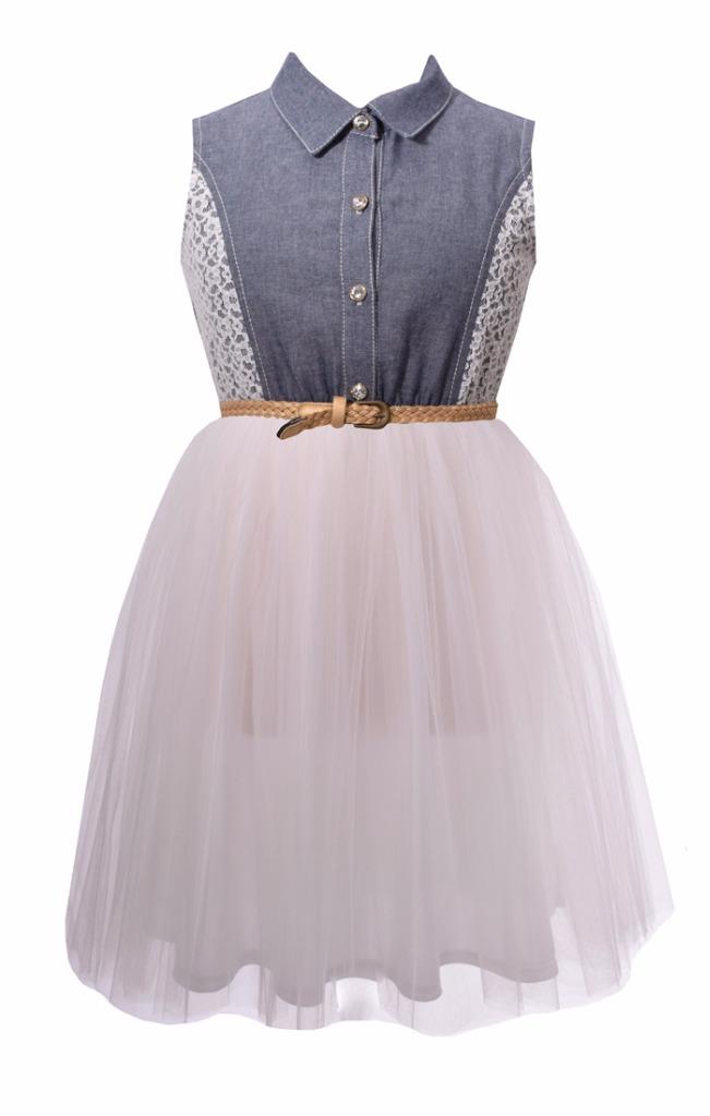 Bonnie Jean Chambray Lace Tulle Sleeveless Dress Girls 6