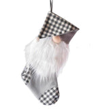 Gray Buffalo Check Gnome Plush Fur Beard Dimensional Christmas Stocking