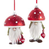 Red Toadstool Mushroom Head Gnome 4" Christmas Ornament Set of 2