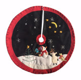 Hand Appliqued Snowman with Lamb and Cat Felt Christmas Tabletop Tree Skirt