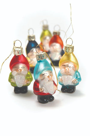 Santa's Elves Glass Woodland Style Christmas Ornaments 2" Set of 6