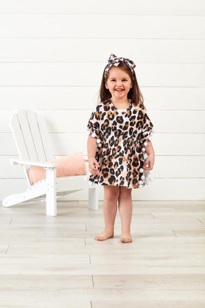 Girls Pink Brown Leopard Print Bathing Suit Beach Pool Cover Up