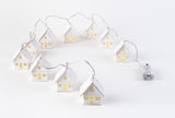 Christmas Tree Holiday Garland 10 Miniature Houses with Lights, 4" tall