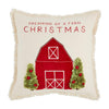 Farmhouse Red Barn Applique Farm Christmas 18" Sq Canvas Pillow