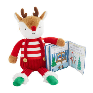 Mud Pie Kids REINDEER Plush Toy with Soft Cover Fabric Baby Board Book Christmas Set