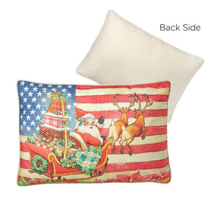 22" USA American Flag Patriotic Santa in Sleigh Christmas Pillow