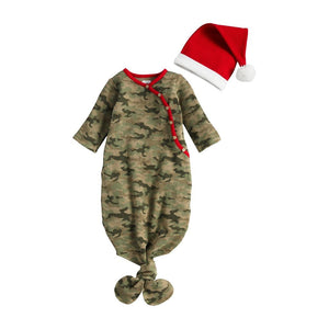 CAMO CHRISTMAS Baby  Boys Take Me Home Sleep Gown Santa Hat Set
