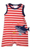 Bonnie Jean Red and White Striped Shortall Shorts Set with Shark Applique