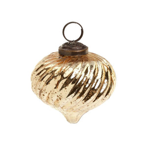Mercury Glass Onion Shape Spiral Press Gold Glass Christmas Ornament