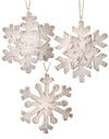 5" Frosted Wood Theme Snowy Farmhouse Snowflake Christmas Ornament Set of 3