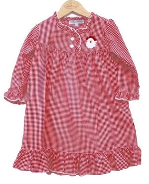 Santa Red Gingham Girls Christmas Nightgown LightweightRed/White
