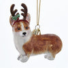 4" Pembroke Welsh Corgi Dog with Reindeer Antlers Glass Christmas Ornament