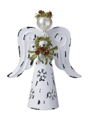 Mid West 6" Rustic Distressed White Painted Tin LED Christmas Angel Topper