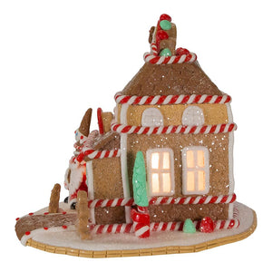 7.5" Tall Gingerbread Cookie Christmas Village House with Gnome
