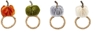 Mud Pie Home Autumn Velvet Pumpkin Cloth Napkin Rings Thanksgiving Set of 4 Colors