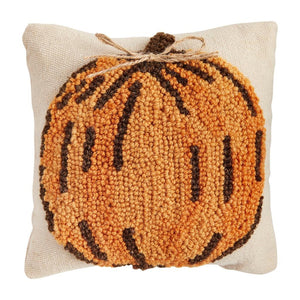 8" Hooked Pumpkin Fall Mini Pillow with Cream Background
