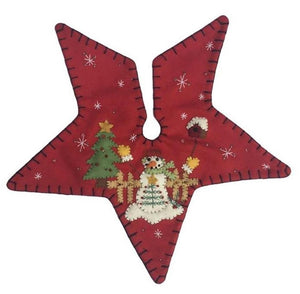 Handcrafted Snowman on Red Background Star Shaped Christmas Tree Skirt