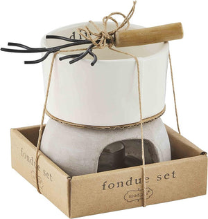 Mud Pie Home Stoneware Fondue Dip on Pedestal Candle Heating Set with Fork Gift Set